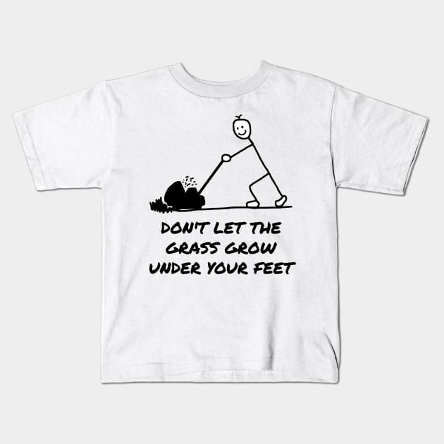 Funny Gardener Cartoon Mowing Lawn Kids T-Shirt by Michelle Le Grand